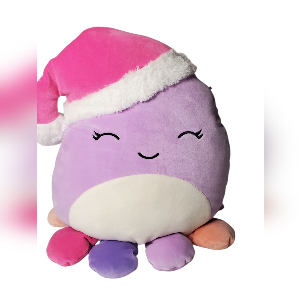 Squishmallows Christmas Holiday 14" Beula Purple Octopus with Santa Hat .